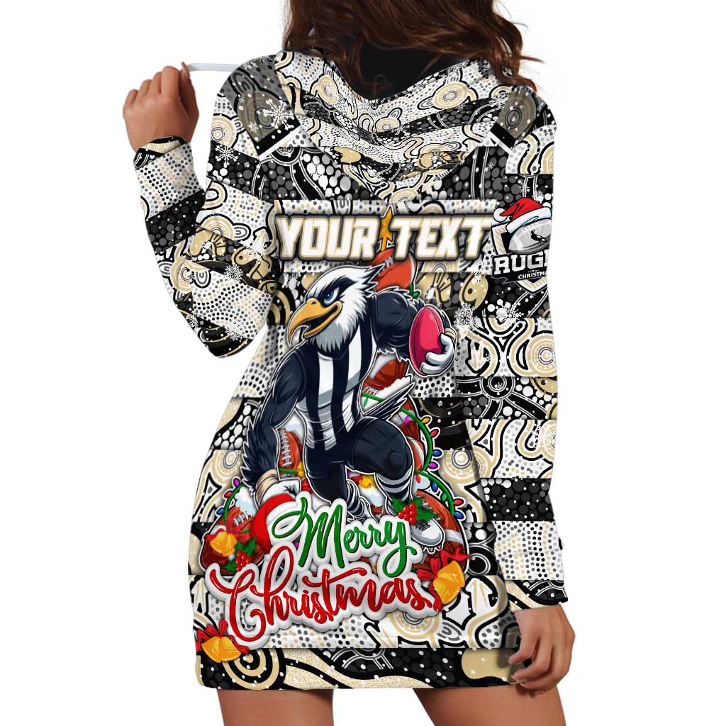 Custom Magpies Rugby Merry Christmas Hoodie Dress Indigenous Australian Art