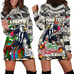 Custom Magpies Rugby Merry Christmas Hoodie Dress Indigenous Australian Art