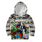 Custom Magpies Rugby Merry Christmas Kid Hoodie Indigenous Australian Art