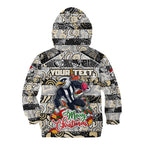 Custom Magpies Rugby Merry Christmas Kid Hoodie Indigenous Australian Art