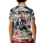 Custom Magpies Rugby Merry Christmas Kid Polo Shirt Indigenous Australian Art