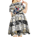 Custom Magpies Rugby Merry Christmas Kid Short Sleeve Dress Indigenous Australian Art