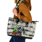 Magpies Football Merry Christmas Leather Tote Bag Indigenous Australian Art