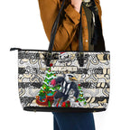 Magpies Football Merry Christmas Leather Tote Bag Indigenous Australian Art