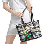 Magpies Football Merry Christmas Leather Tote Bag Indigenous Australian Art