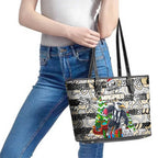 Magpies Football Merry Christmas Leather Tote Bag Indigenous Australian Art