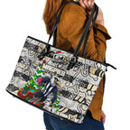 Magpies Football Merry Christmas Leather Tote Bag Indigenous Australian Art