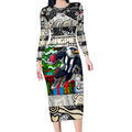 Custom Magpies Rugby Merry Christmas Long Sleeve Bodycon Dress Indigenous Australian Art