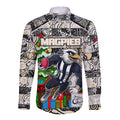 Custom Magpies Rugby Merry Christmas Long Sleeve Button Shirt Indigenous Australian Art