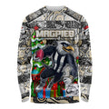 Custom Magpies Rugby Merry Christmas Long Sleeve Shirt Indigenous Australian Art