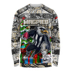 Custom Magpies Rugby Merry Christmas Long Sleeve Shirt Indigenous Australian Art