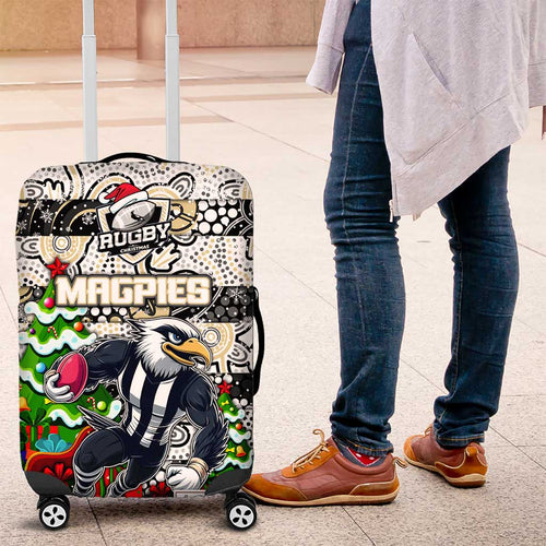 Magpies Football Merry Christmas Luggage Cover Indigenous Australian Art