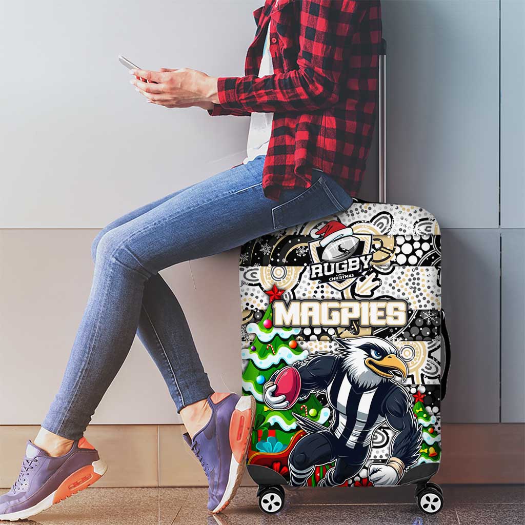 Magpies Football Merry Christmas Luggage Cover Indigenous Australian Art