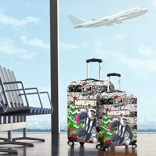 Magpies Football Merry Christmas Luggage Cover Indigenous Australian Art
