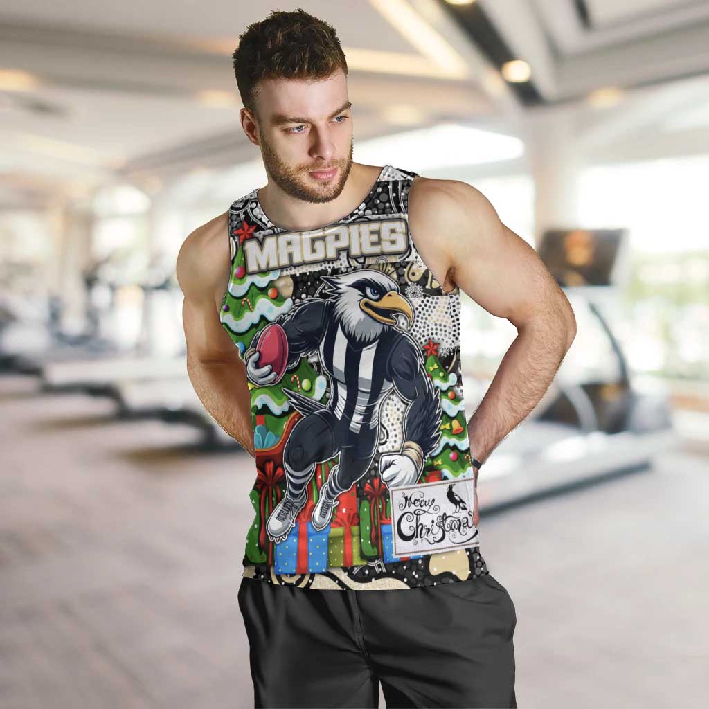 Custom Magpies Rugby Merry Christmas Men Tank Top Indigenous Australian Art