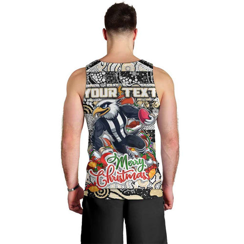 Custom Magpies Rugby Merry Christmas Men Tank Top Indigenous Australian Art