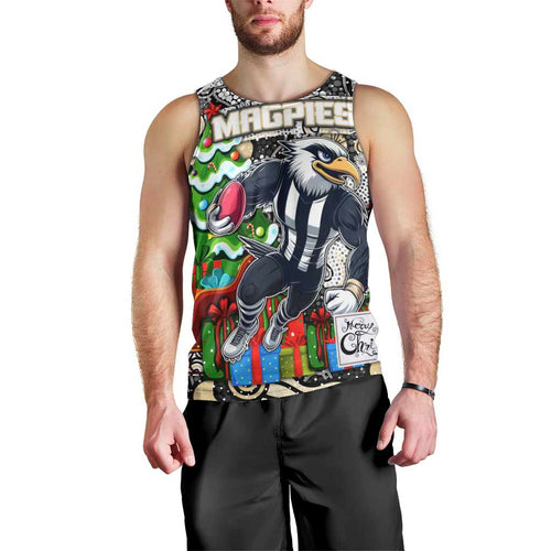 Custom Magpies Rugby Merry Christmas Men Tank Top Indigenous Australian Art