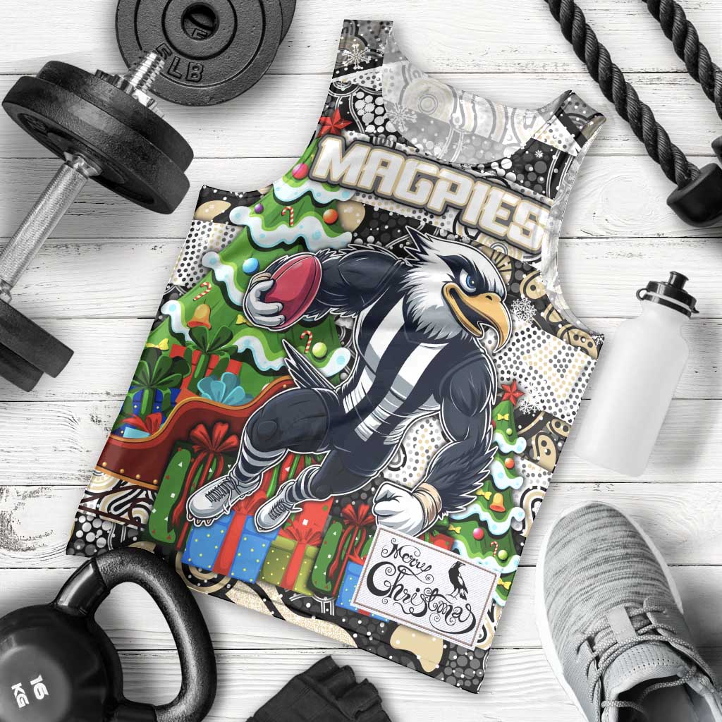 Custom Magpies Rugby Merry Christmas Men Tank Top Indigenous Australian Art