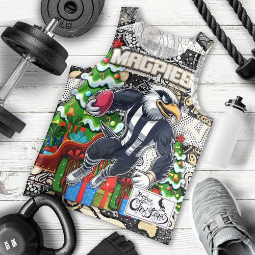 Custom Magpies Rugby Merry Christmas Men Tank Top Indigenous Australian Art