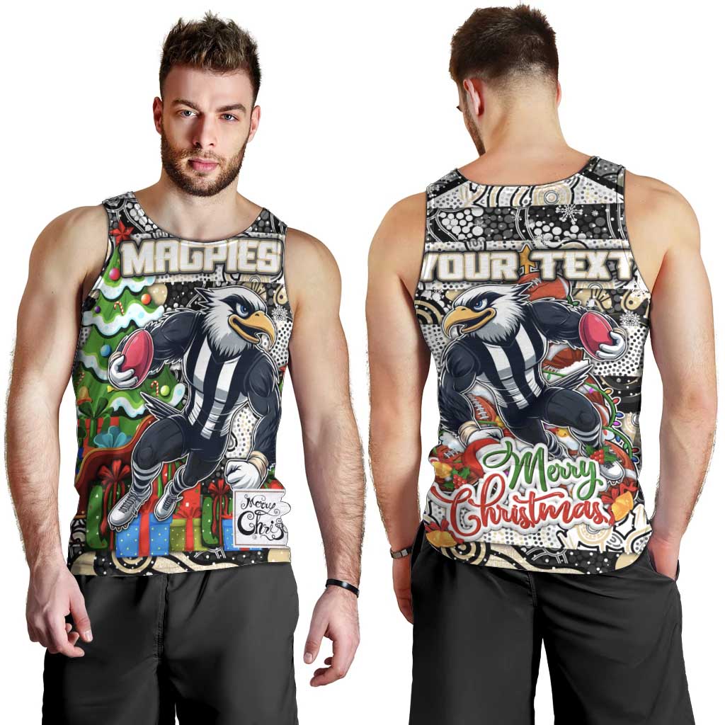 Custom Magpies Rugby Merry Christmas Men Tank Top Indigenous Australian Art