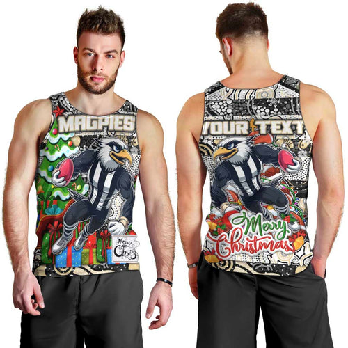 Custom Magpies Rugby Merry Christmas Men Tank Top Indigenous Australian Art