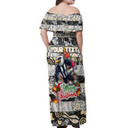 Custom Magpies Rugby Merry Christmas Off Shoulder Maxi Dress Indigenous Australian Art