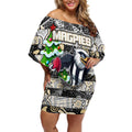 Custom Magpies Rugby Merry Christmas Off Shoulder Short Dress Indigenous Australian Art