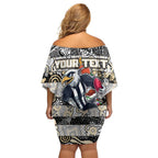 Custom Magpies Rugby Merry Christmas Off Shoulder Short Dress Indigenous Australian Art