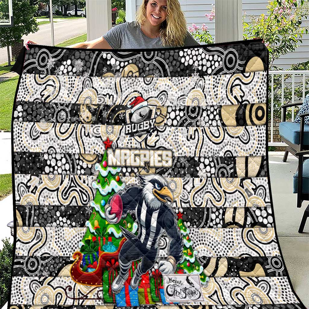 Magpies Football Merry Christmas Quilt Indigenous Australian Art