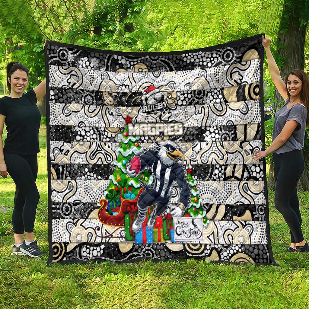 Magpies Football Merry Christmas Quilt Indigenous Australian Art