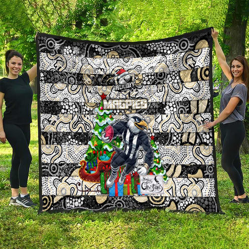 Magpies Football Merry Christmas Quilt Indigenous Australian Art