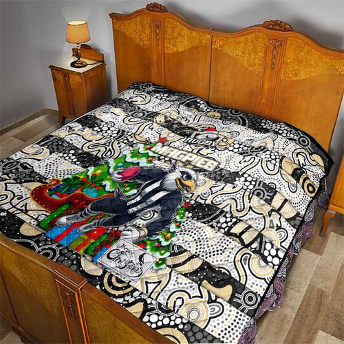 Magpies Football Merry Christmas Quilt Indigenous Australian Art