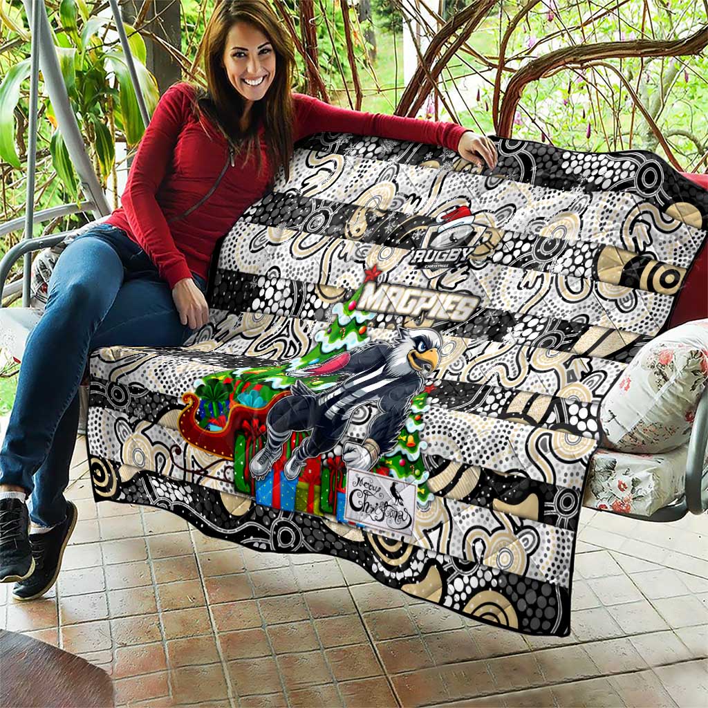 Magpies Football Merry Christmas Quilt Indigenous Australian Art
