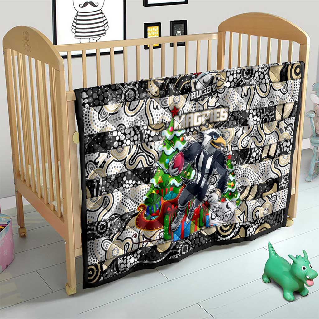 Magpies Football Merry Christmas Quilt Indigenous Australian Art