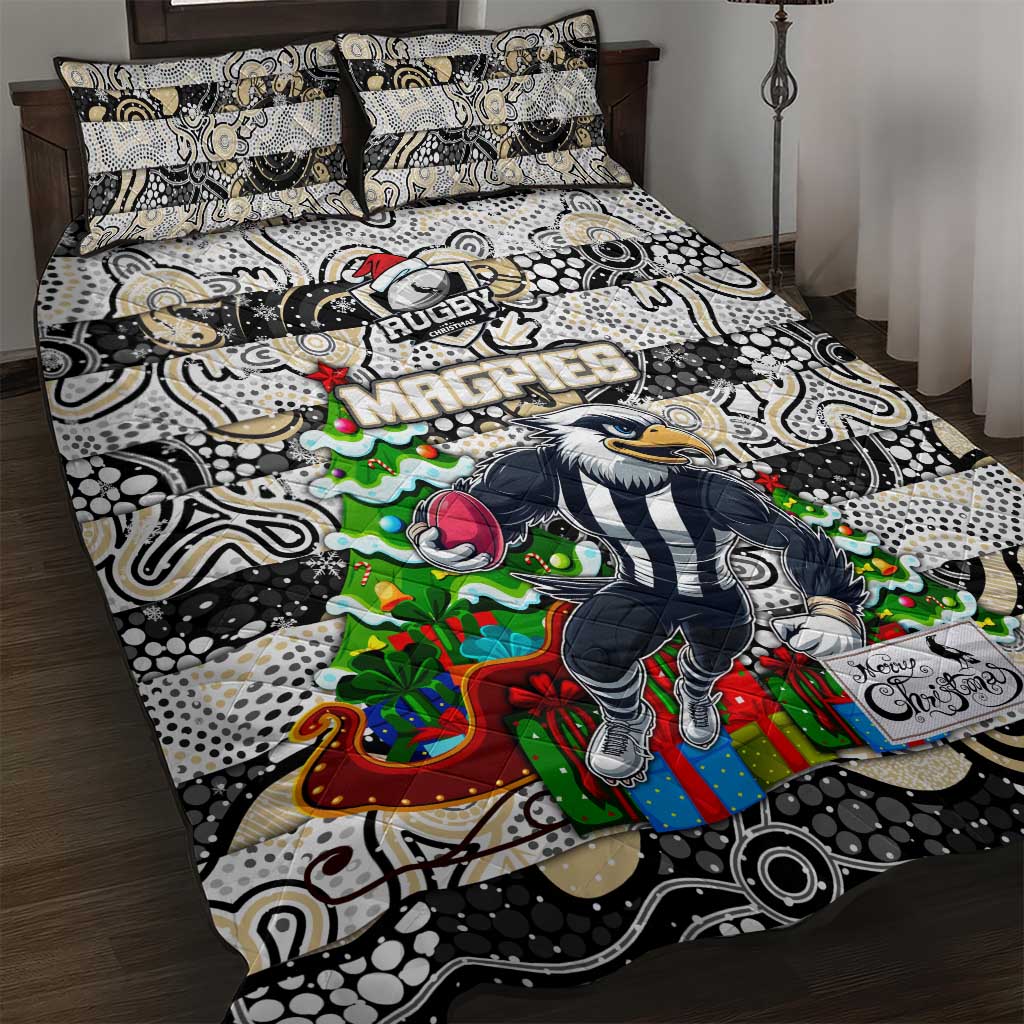 Magpies Football Merry Christmas Quilt Bed Set Indigenous Australian Art