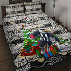 Magpies Football Merry Christmas Quilt Bed Set Indigenous Australian Art