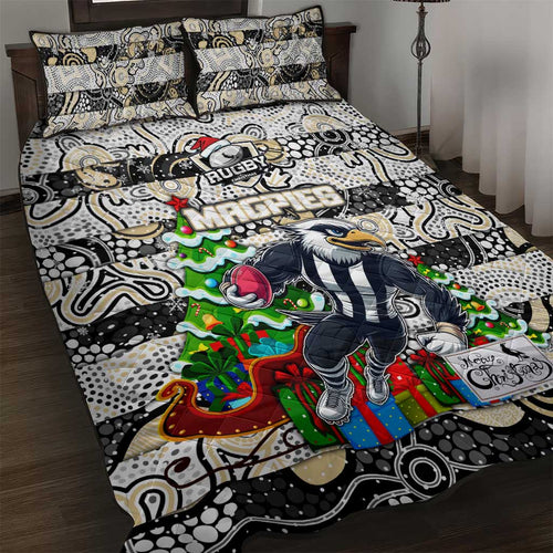 Magpies Football Merry Christmas Quilt Bed Set Indigenous Australian Art