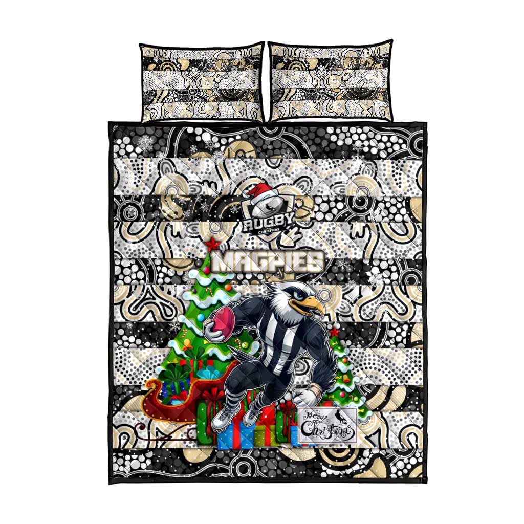 Magpies Football Merry Christmas Quilt Bed Set Indigenous Australian Art