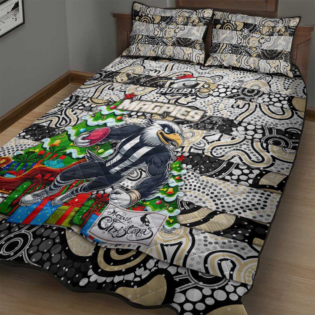 Magpies Football Merry Christmas Quilt Bed Set Indigenous Australian Art