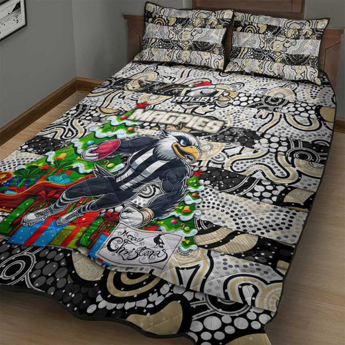 Magpies Football Merry Christmas Quilt Bed Set Indigenous Australian Art