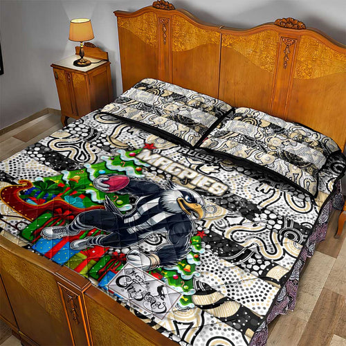 Magpies Football Merry Christmas Quilt Bed Set Indigenous Australian Art