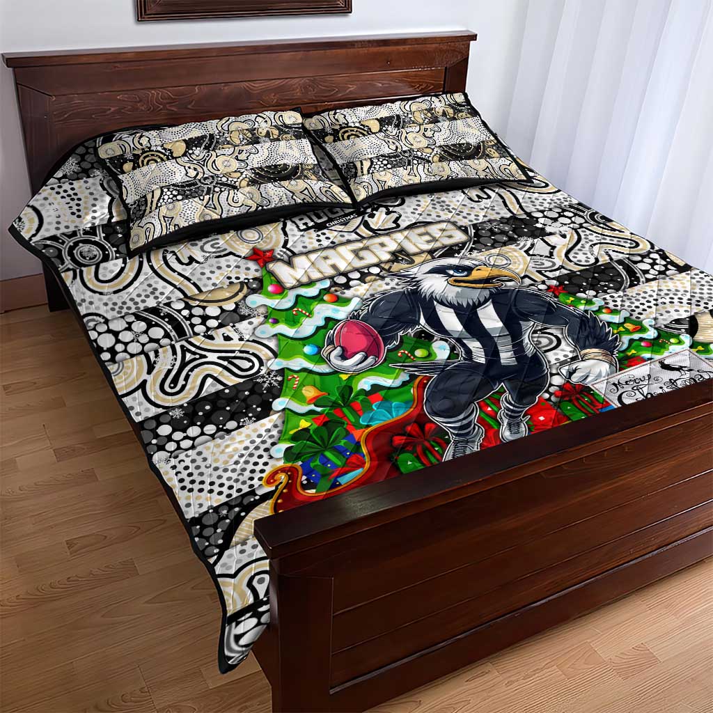 Magpies Football Merry Christmas Quilt Bed Set Indigenous Australian Art