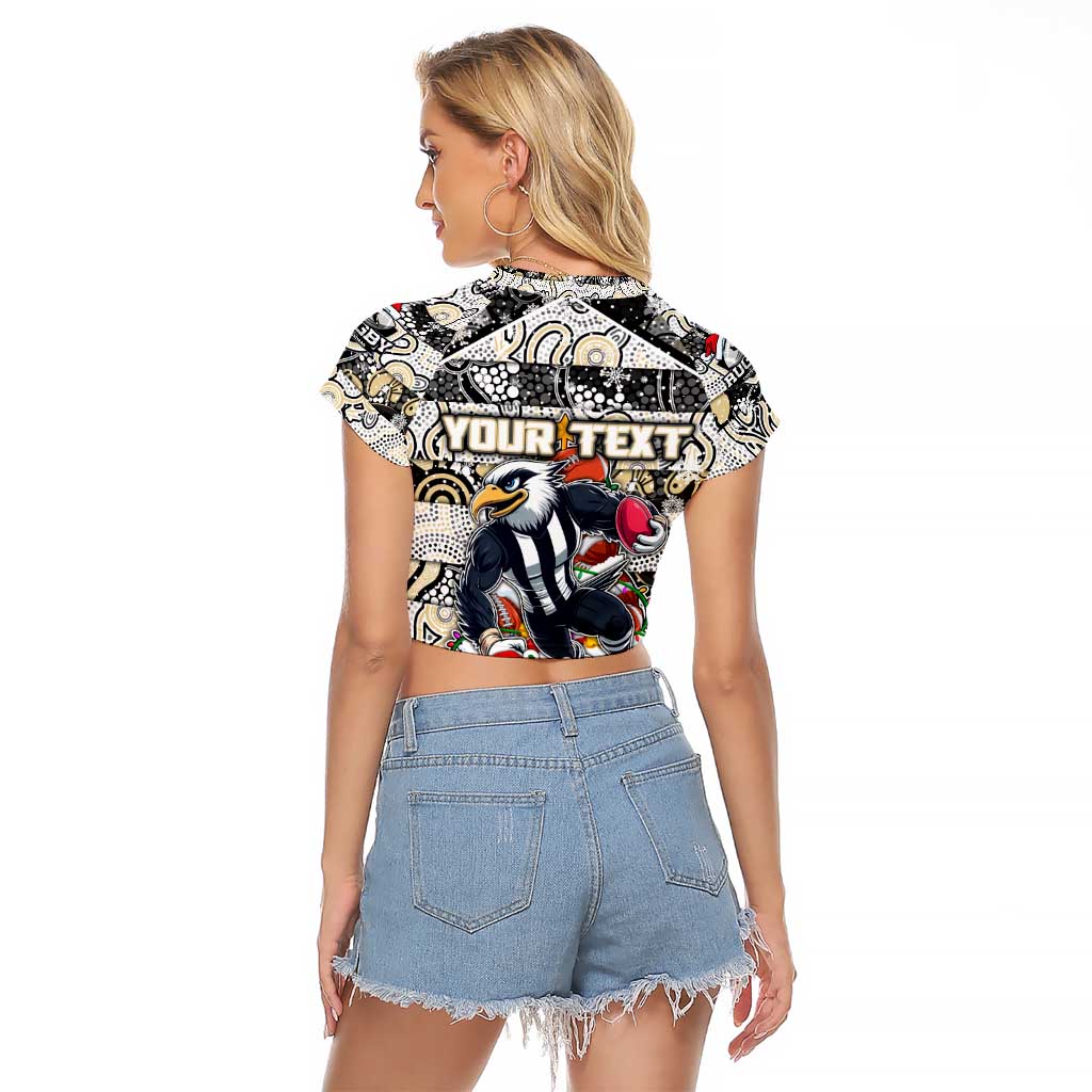 Custom Magpies Rugby Merry Christmas Raglan Cropped T Shirt Indigenous Australian Art