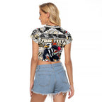 Custom Magpies Rugby Merry Christmas Raglan Cropped T Shirt Indigenous Australian Art