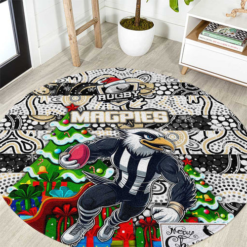 Magpies Football Merry Christmas Round Carpet Indigenous Australian Art