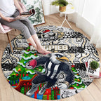 Magpies Football Merry Christmas Round Carpet Indigenous Australian Art