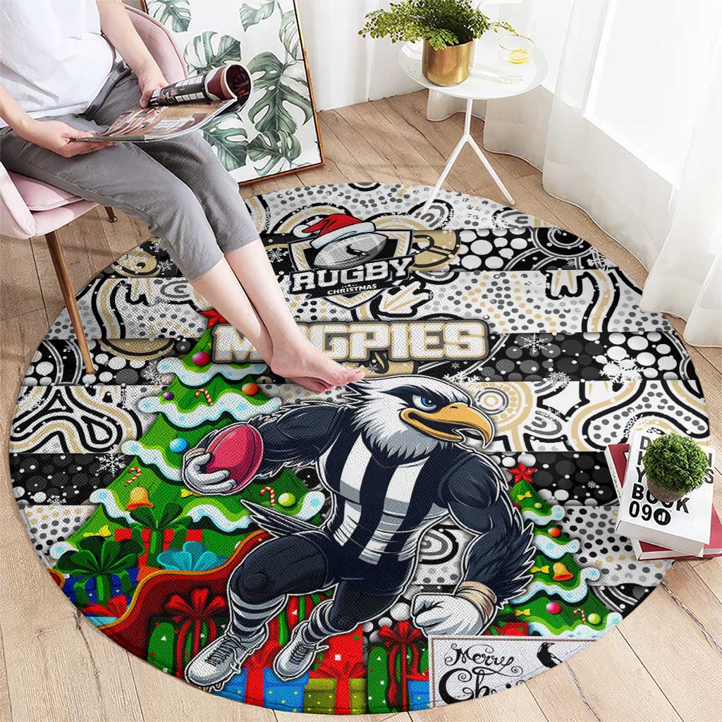 Magpies Football Merry Christmas Round Carpet Indigenous Australian Art