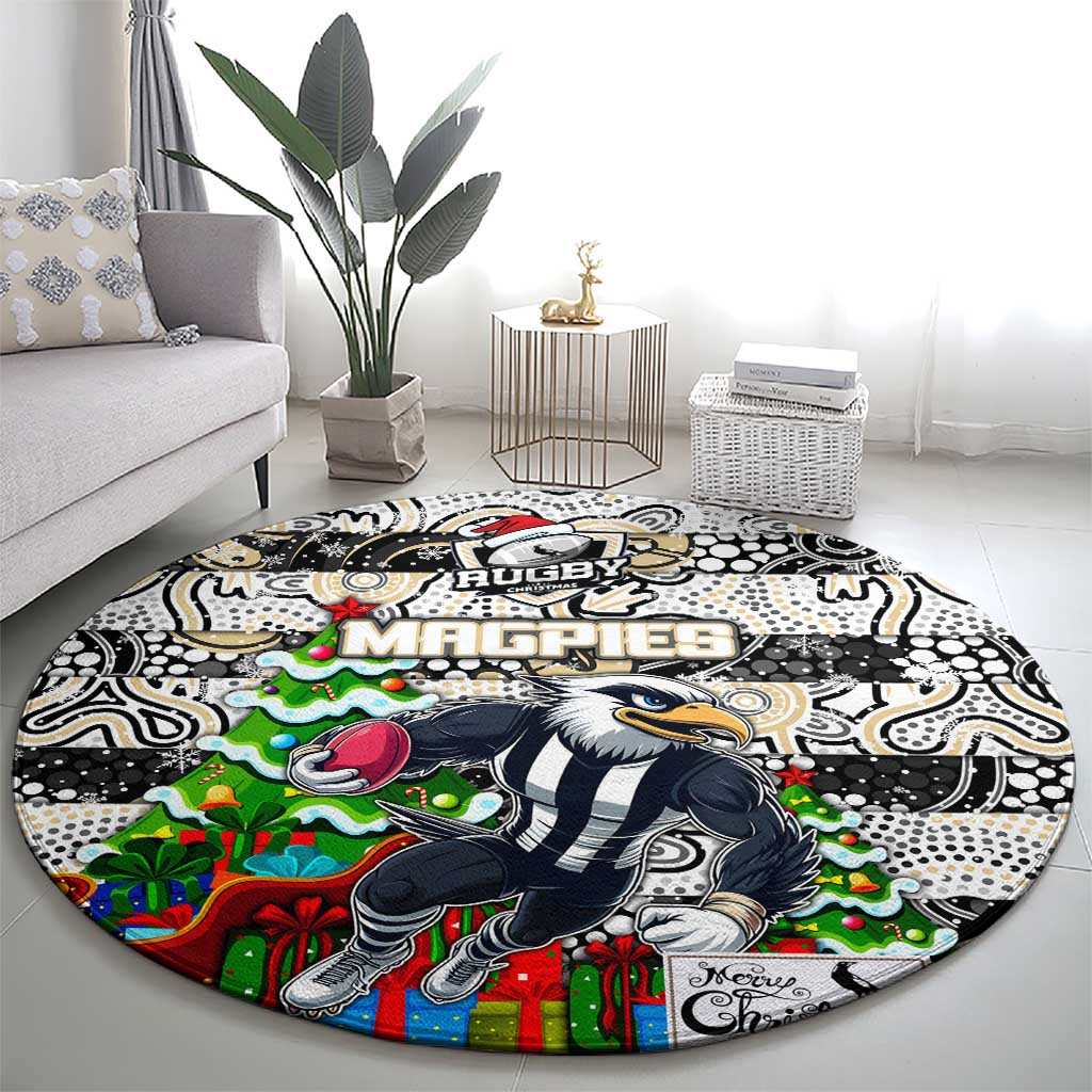 Magpies Football Merry Christmas Round Carpet Indigenous Australian Art