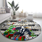 Magpies Football Merry Christmas Round Carpet Indigenous Australian Art