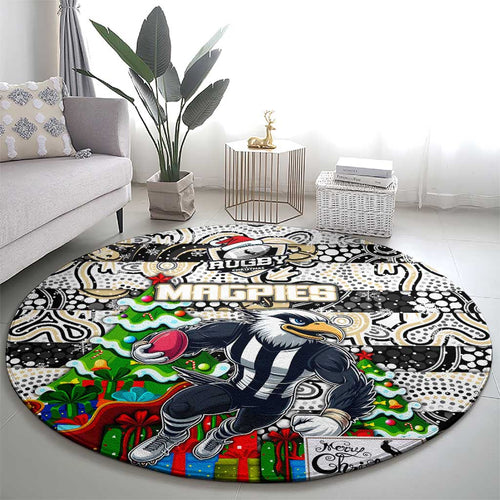 Magpies Football Merry Christmas Round Carpet Indigenous Australian Art